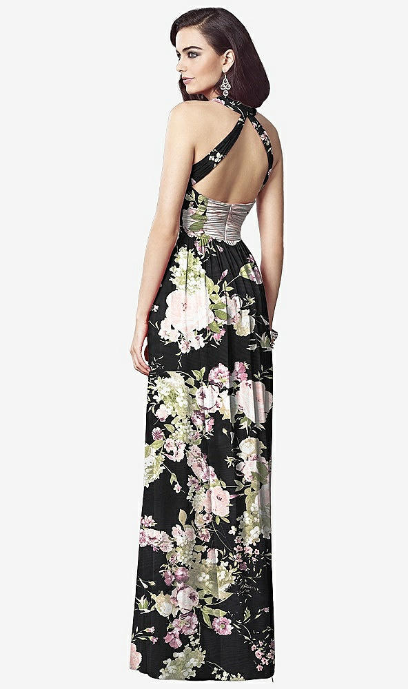 【STYLE: TH032】Ruched Halter Open-Back Maxi Dress - Jada【COLOR: Noir Garden】