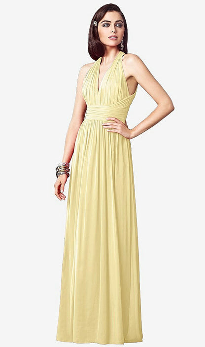 【STYLE: TH032】Ruched Halter Open-Back Maxi Dress - Jada【COLOR: Pale Yellow】