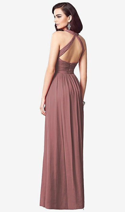 【STYLE: TH032】Ruched Halter Open-Back Maxi Dress - Jada【COLOR: Rosewood】
