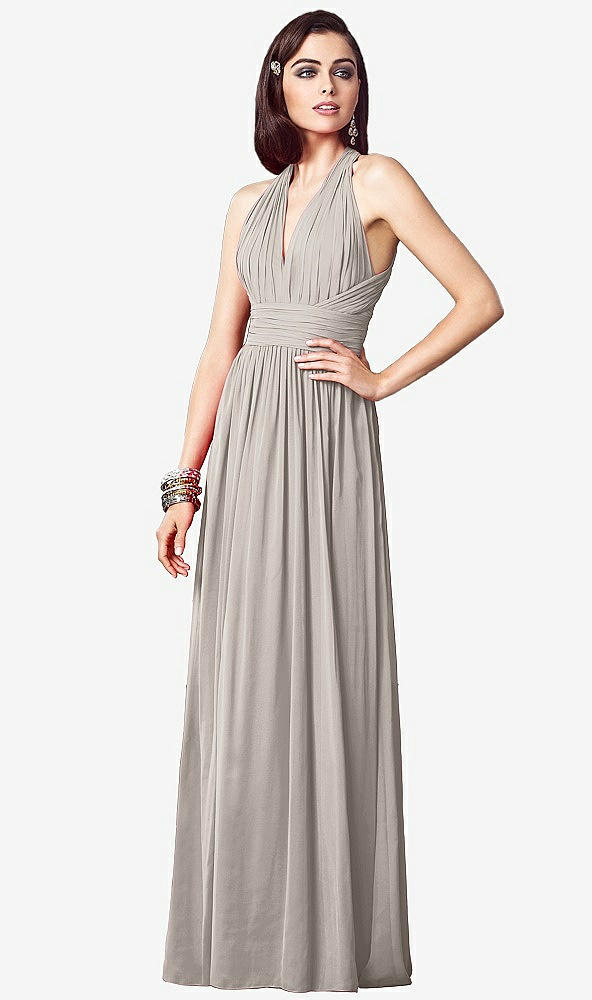 【STYLE: TH032】Ruched Halter Open-Back Maxi Dress - Jada【COLOR: Taupe】