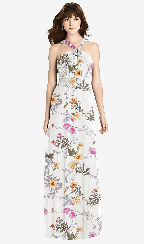 【STYLE: TH033】Twist Halter Chiffon Maxi Dress - James【COLOR: Butterfly Botanica Ivory】