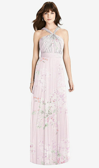 【STYLE: TH033】Twist Halter Chiffon Maxi Dress - James【COLOR: Watercolor Print】