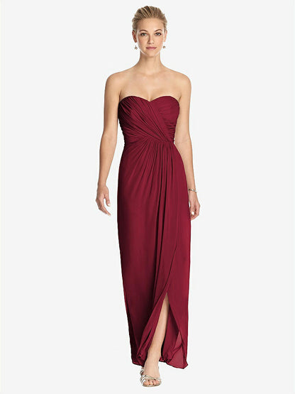 【STYLE: TH034】Strapless Draped Chiffon Maxi Dress - Lila【COLOR: Burgundy】