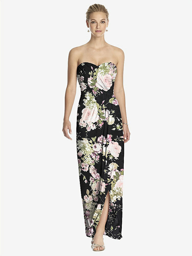 【NEW】【STYLE: TH034】ストラップレス ドレープ シフォン マキシ ドレス  -  リラ【COLOR: Noir Garden】【SIZE: 00-30W】