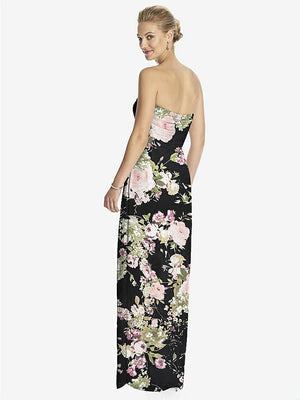 【STYLE: TH034】Strapless Draped Chiffon Maxi Dress - Lila【COLOR: Noir Garden】