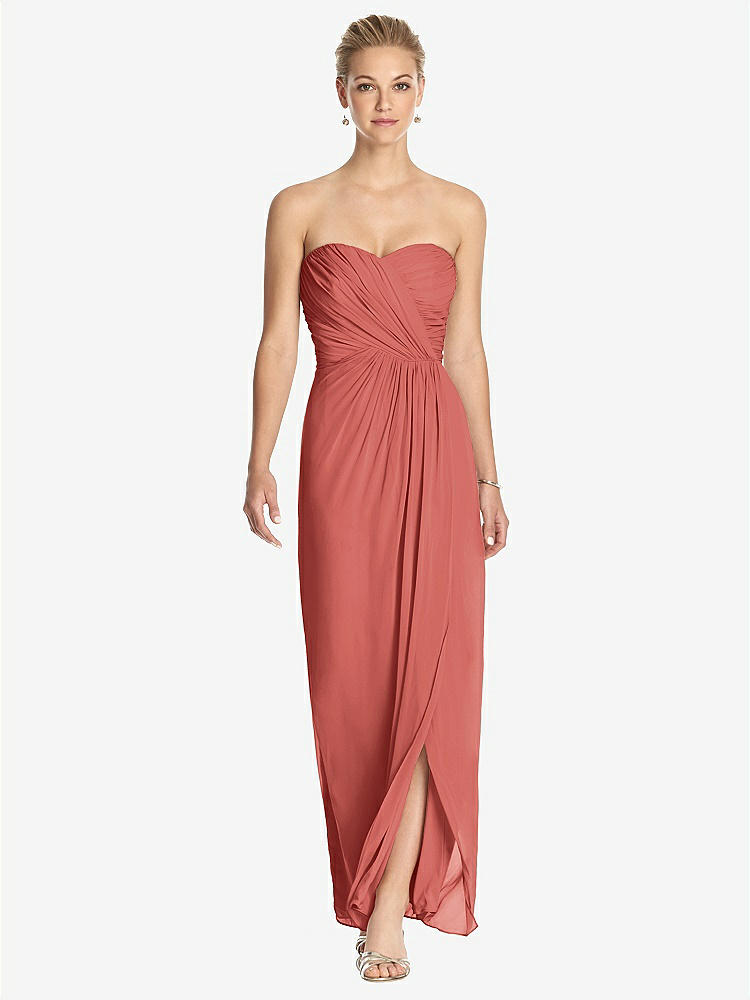 【STYLE: TH034】Strapless Draped Chiffon Maxi Dress - Lila【COLOR: Coral Pink】