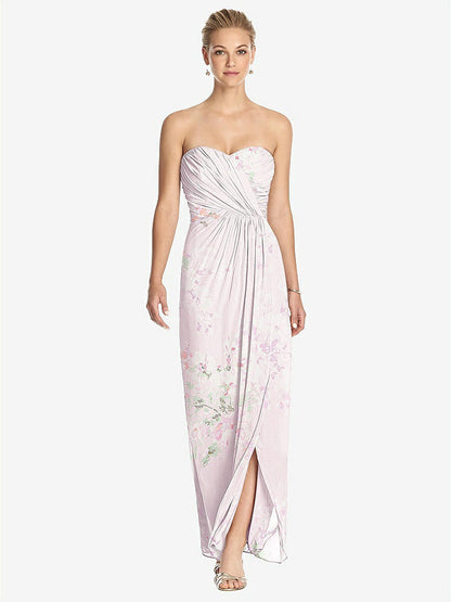【STYLE: TH034】Strapless Draped Chiffon Maxi Dress - Lila【COLOR: Watercolor Print】