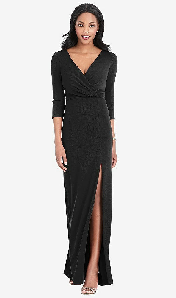【STYLE: TH037】3/4 Sleeve V-Back Draped Wrap Maxi Dress - Yara【COLOR: Black】