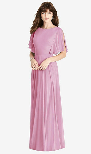 【STYLE: TH038】Split Sleeve Backless Maxi Dress - Lila【COLOR: Powder Pink】