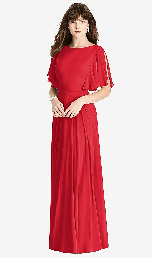 【STYLE: TH038】Split Sleeve Backless Maxi Dress - Lila【COLOR: Parisian Red】