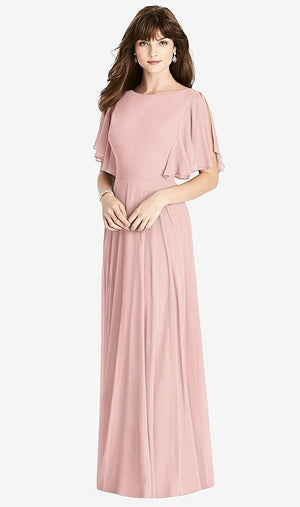 【STYLE: TH038】Split Sleeve Backless Maxi Dress - Lila【COLOR: Rose - PANTONE Rose Quartz】