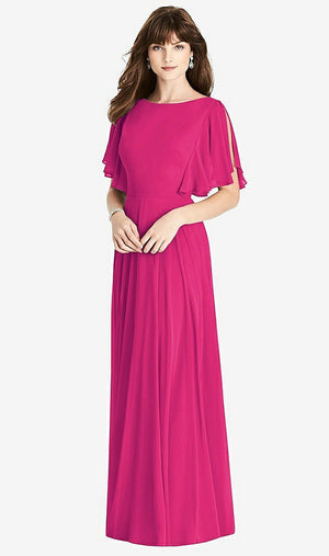 【STYLE: TH038】Split Sleeve Backless Maxi Dress - Lila【COLOR: Think Pink】