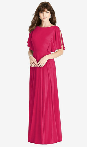 【STYLE: TH038】Split Sleeve Backless Maxi Dress - Lila【COLOR: Vivid Pink】