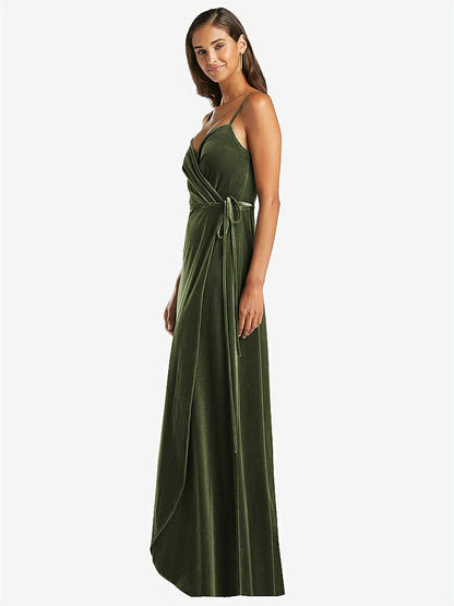 【STYLE: 1536】Velvet Wrap Maxi Dress with Pockets【COLOR: Olive Green】