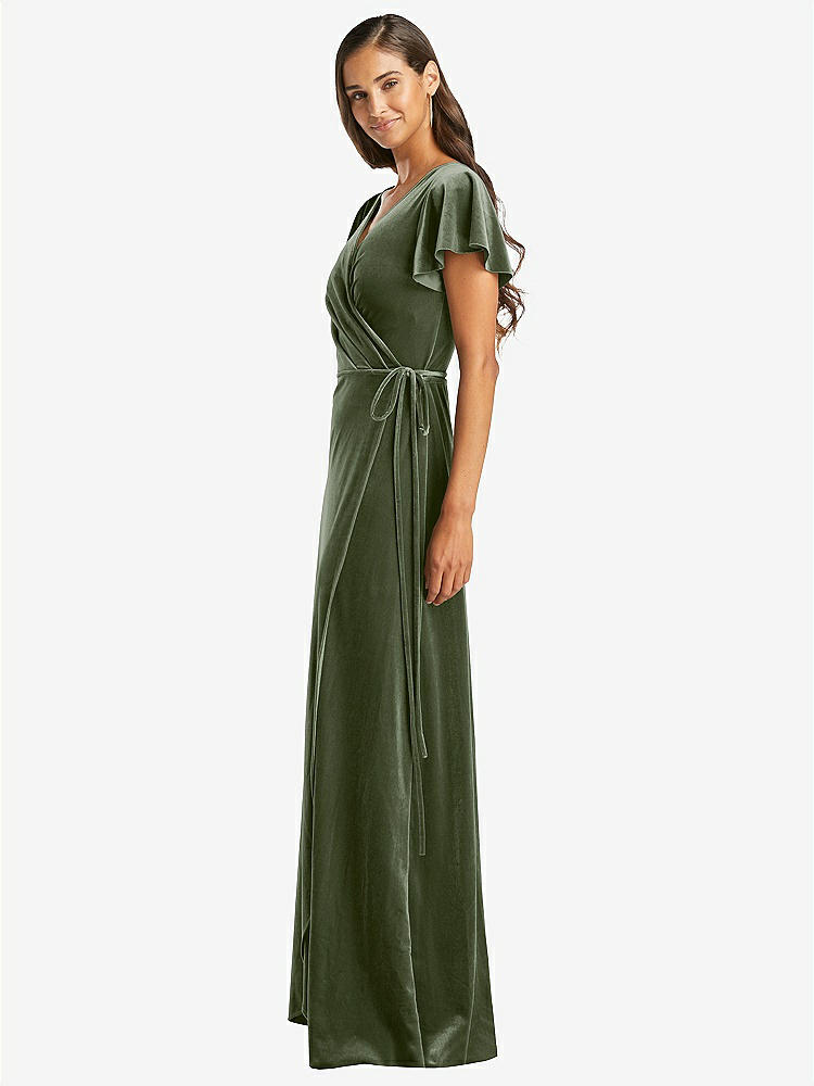 【STYLE: 1538】Flutter Sleeve Velvet Wrap Maxi Dress with Pockets【COLOR: Sage】