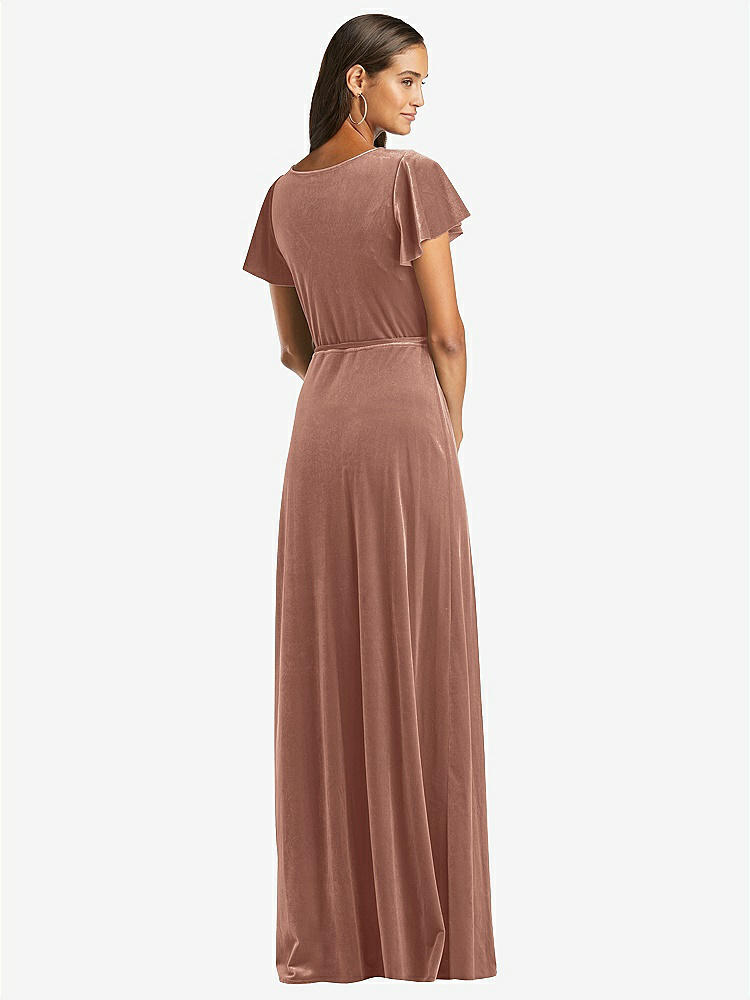 【NEW】【STYLE: 1538】フラッター スリーブ ベルベット ラップ マキシ ドレス ポケット付き【COLOR: Tawny Rose】【SIZE: XS-3X】