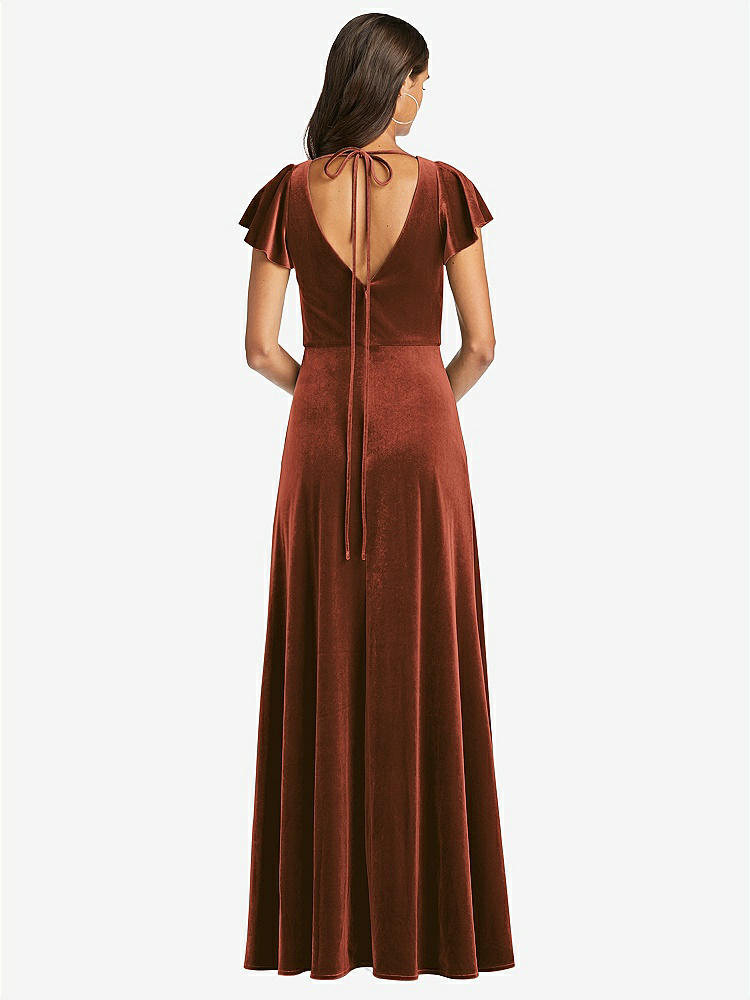 【STYLE: 1540】Flutter Sleeve Velvet Maxi Dress with Pockets【COLOR: Auburn Moon】