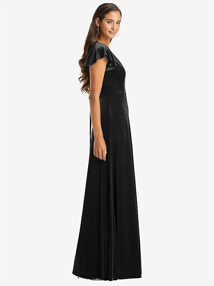 【STYLE: 1540】Flutter Sleeve Velvet Maxi Dress with Pockets【COLOR: Black】