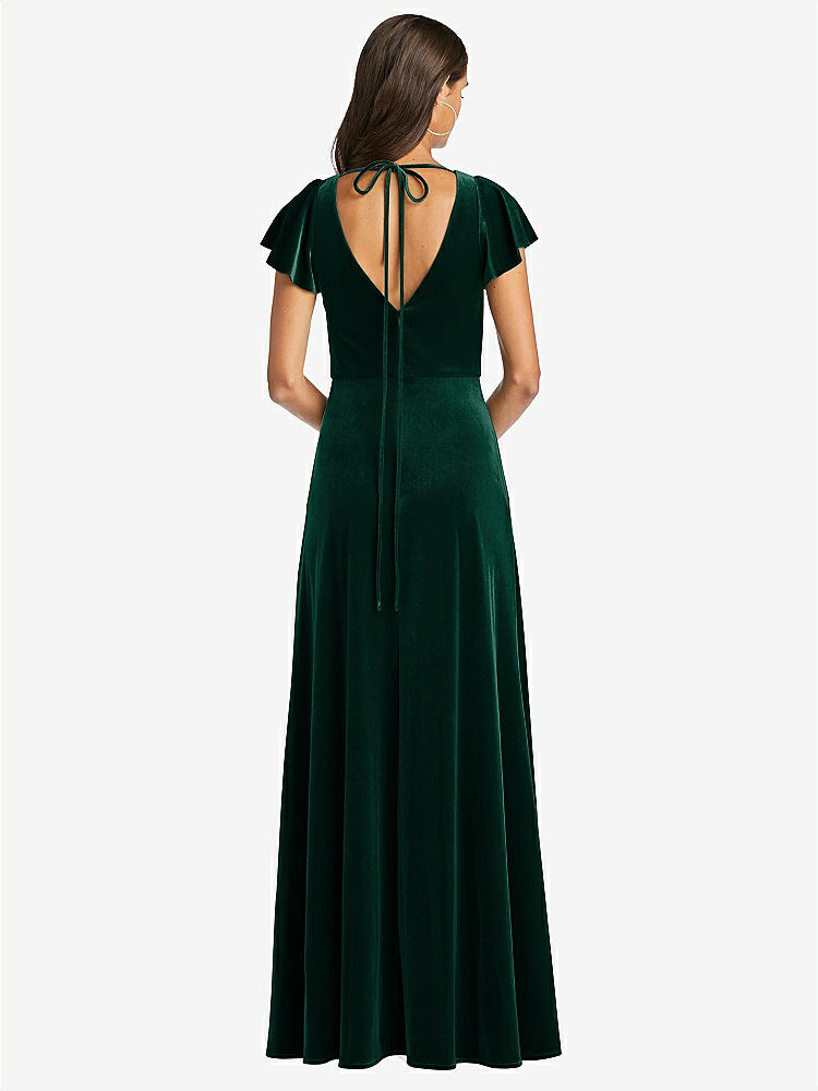 【STYLE: 1540】Flutter Sleeve Velvet Maxi Dress with Pockets【COLOR: Evergreen】
