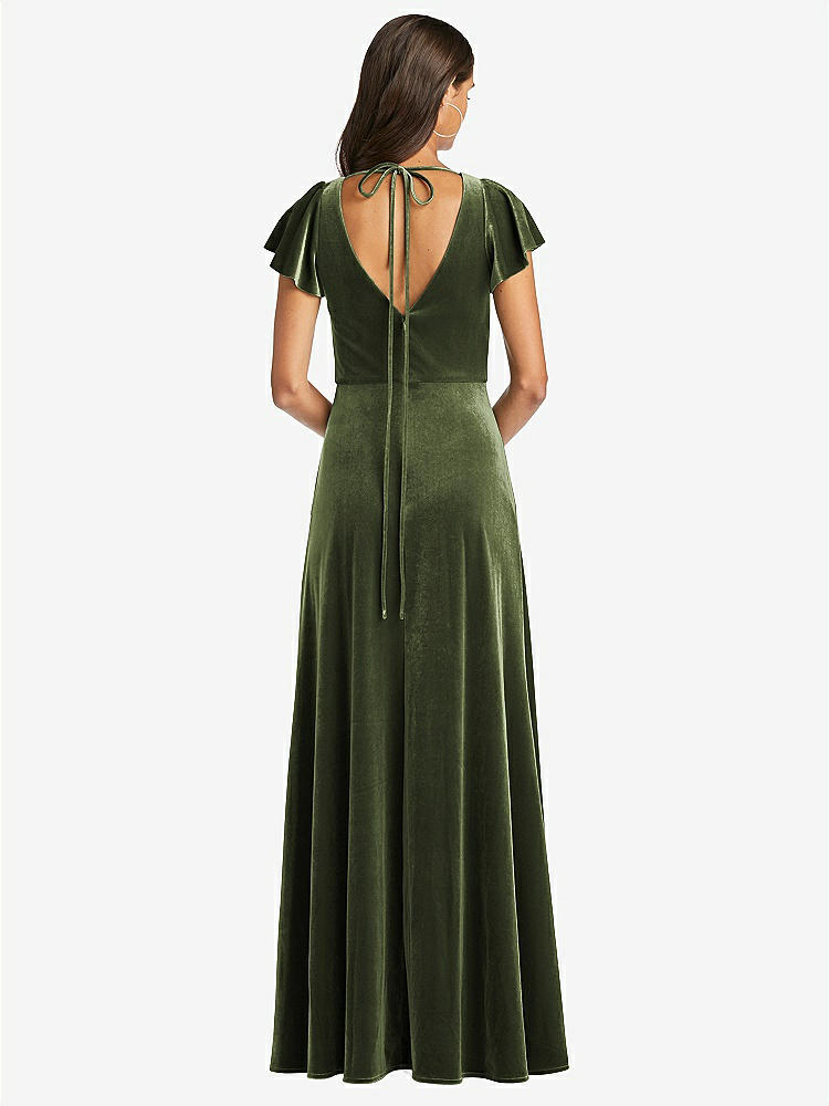 【STYLE: 1540】Flutter Sleeve Velvet Maxi Dress with Pockets【COLOR: Olive Green】