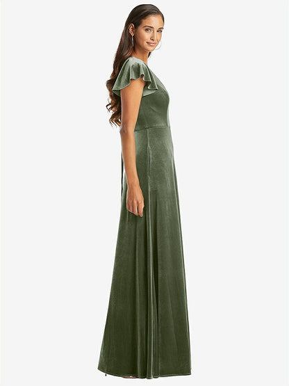 【STYLE: 1540】Flutter Sleeve Velvet Maxi Dress with Pockets【COLOR: Sage】