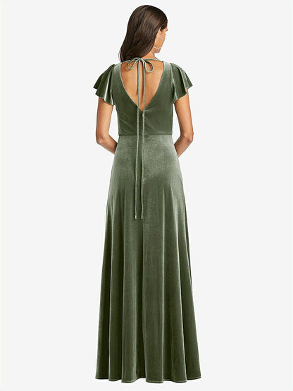 【STYLE: 1540】Flutter Sleeve Velvet Maxi Dress with Pockets【COLOR: Sage】
