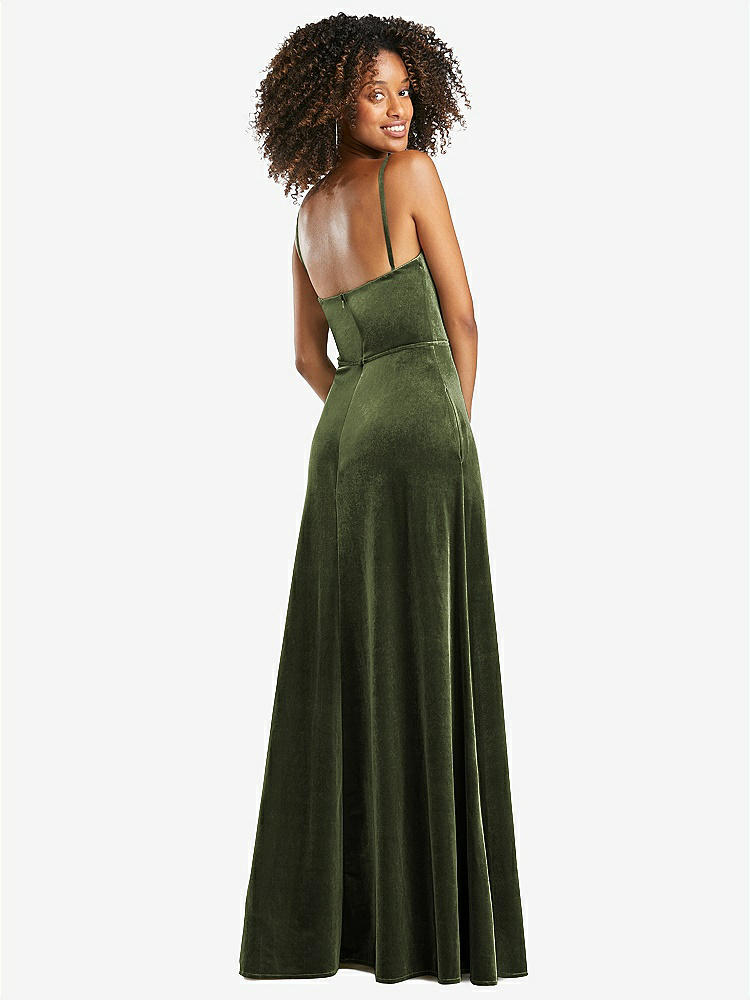 【STYLE: 1541】Cowl-Neck Velvet Maxi Dress with Pockets【COLOR: Olive Green】