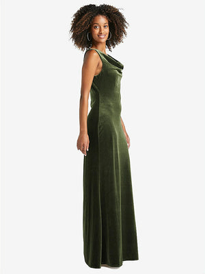 【STYLE: LB017】Cowl-Neck Velvet Maxi Tank Dress - Priya【COLOR: Olive Green】