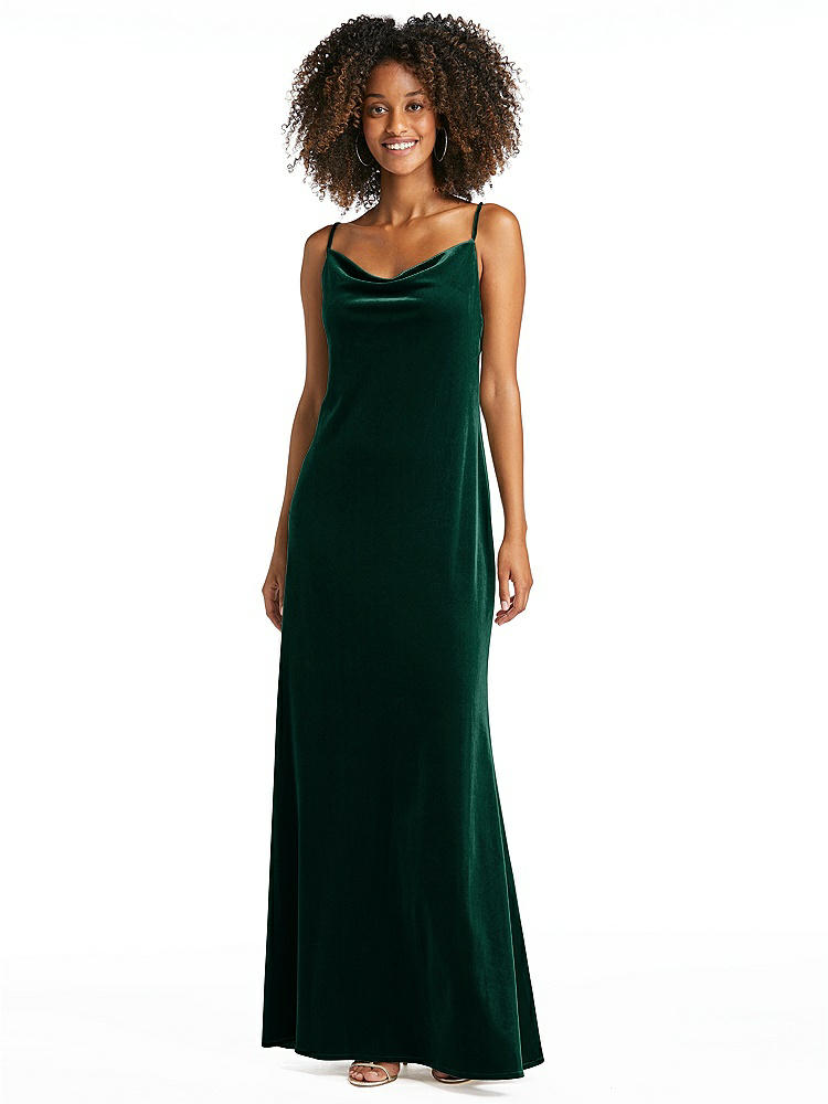 【STYLE: LB019】Cowl-Neck Convertible Velvet Maxi Slip Dress - Sloan【COLOR: Evergreen】