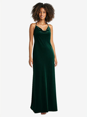 【STYLE: LB019】Cowl-Neck Convertible Velvet Maxi Slip Dress - Sloan【COLOR: Evergreen】