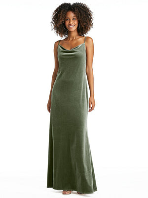【STYLE: LB019】Cowl-Neck Convertible Velvet Maxi Slip Dress - Sloan【COLOR: Sage】