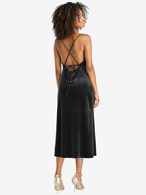 【STYLE: LB020】Cowl-Neck Convertible Velvet Midi Slip Dress - Isa【COLOR: Black】