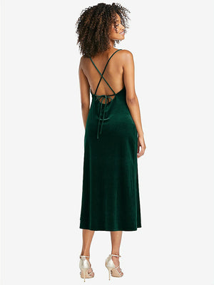 【STYLE: LB020】Cowl-Neck Convertible Velvet Midi Slip Dress - Isa【COLOR: Evergreen】