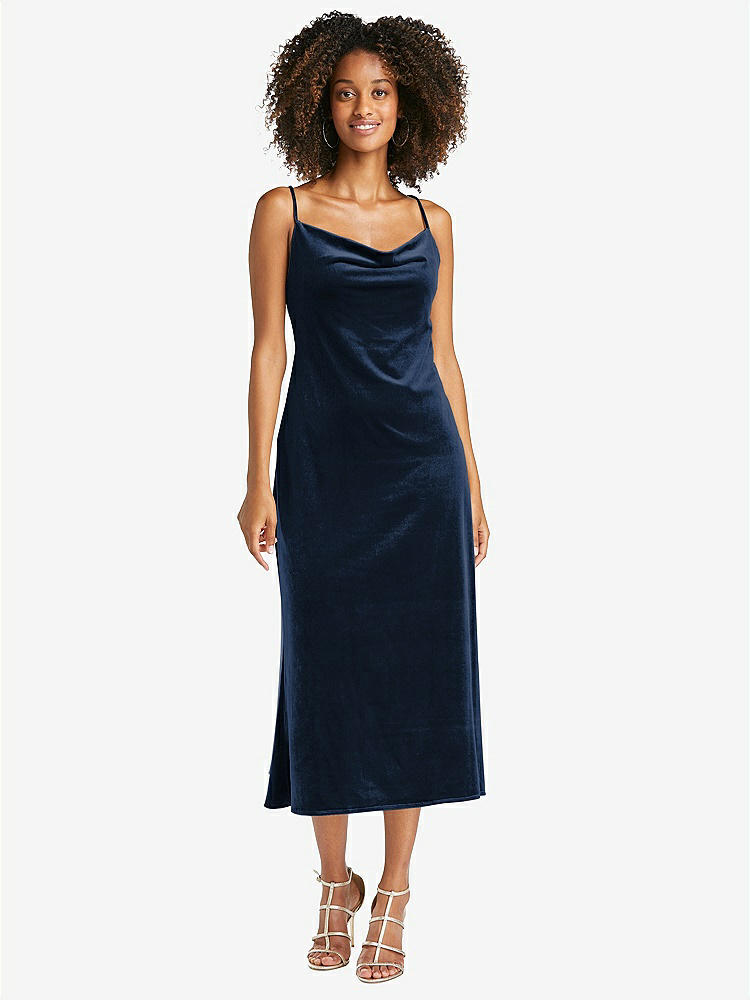 【NEW】【STYLE: LB020】カウルネック コンバーチブル ベルベット ミディ スリップ ドレス  -  イサ【COLOR: Midnight Navy】【SIZE: 00-30W】