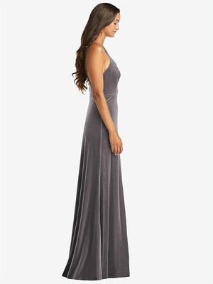 【STYLE: LB021】Velvet Halter Maxi Dress with Front Slit - Harper【COLOR: Caviar Gray】