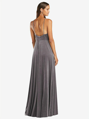【STYLE: LB021】Velvet Halter Maxi Dress with Front Slit - Harper【COLOR: Caviar Gray】