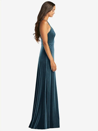 【STYLE: LB021】Velvet Halter Maxi Dress with Front Slit - Harper【COLOR: Dutch Blue】