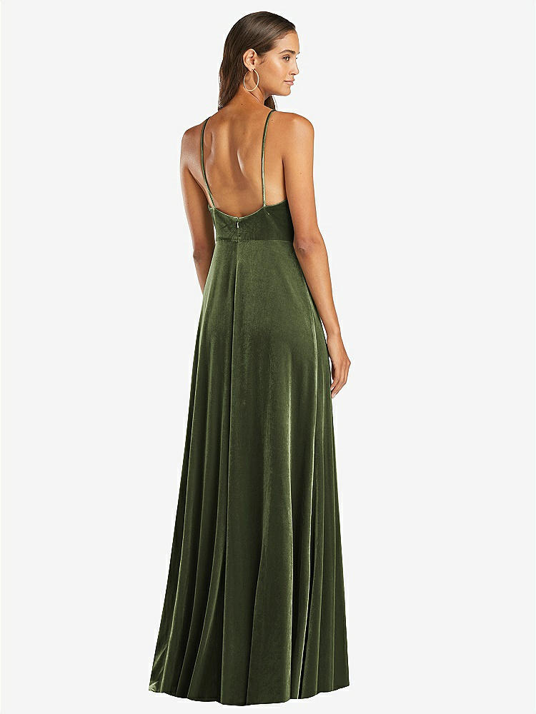 【STYLE: LB021】Velvet Halter Maxi Dress with Front Slit - Harper【COLOR: Olive Green】