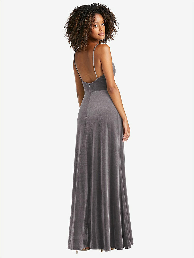 【STYLE: LB022】Square Neck Velvet Maxi Dress with Front Slit - Drew【COLOR: Caviar Gray】