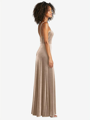 【NEW】【STYLE: LB022】正方形 首 ベルベット マキシ ドレス 前面 スリット  -  ドリュー【COLOR: Topaz】【SIZE: 00-30W】