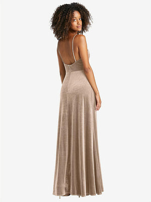 【NEW】【STYLE: LB022】正方形 首 ベルベット マキシ ドレス 前面 スリット  -  ドリュー【COLOR: Topaz】【SIZE: 00-30W】