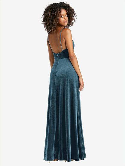 【STYLE: LB022】Square Neck Velvet Maxi Dress with Front Slit - Drew【COLOR: Dutch Blue】