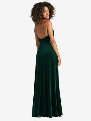 【NEW】【STYLE: LB022】正方形 首 ベルベット マキシ ドレス 前面 スリット  -  ドリュー【COLOR: Evergreen】【SIZE: 00-30W】