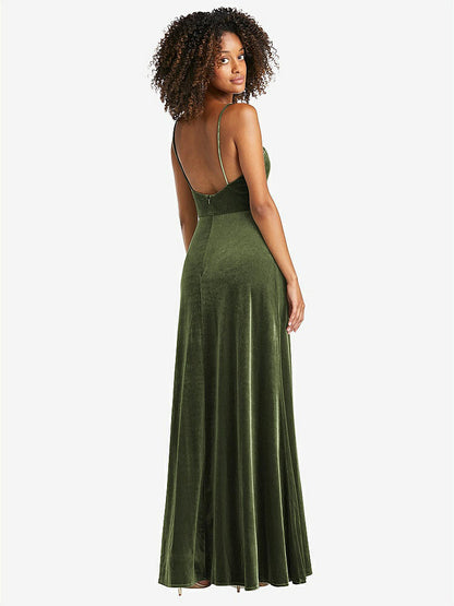 【STYLE: LB022】Square Neck Velvet Maxi Dress with Front Slit - Drew【COLOR: Olive Green】