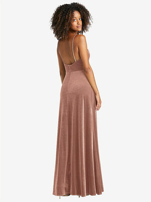 【NEW】【STYLE: LB022】正方形 首 ベルベット マキシ ドレス 前面 スリット  -  ドリュー【COLOR: Tawny Rose】【SIZE: 00-30W】