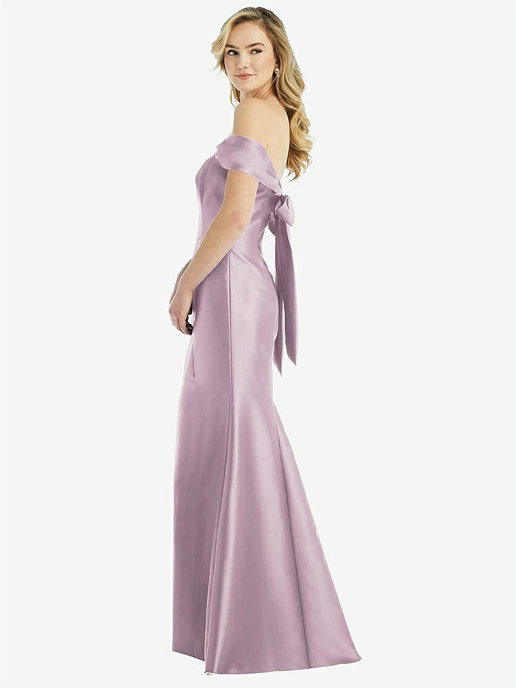 【STYLE: D793】Off-the-Shoulder Bow-Back Satin Trumpet Gown【COLOR: Suede Rose】