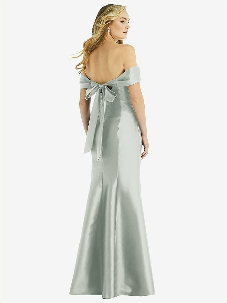 【STYLE: D793】Off-the-Shoulder Bow-Back Satin Trumpet Gown【COLOR: Willow Green】