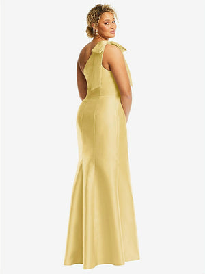【STYLE: D794】Bow One-Shoulder Satin Trumpet Gown【COLOR: Maize】