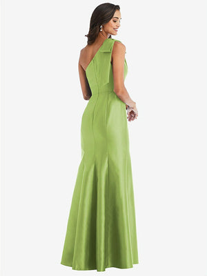 【STYLE: D794】Bow One-Shoulder Satin Trumpet Gown【COLOR: Mojito】
