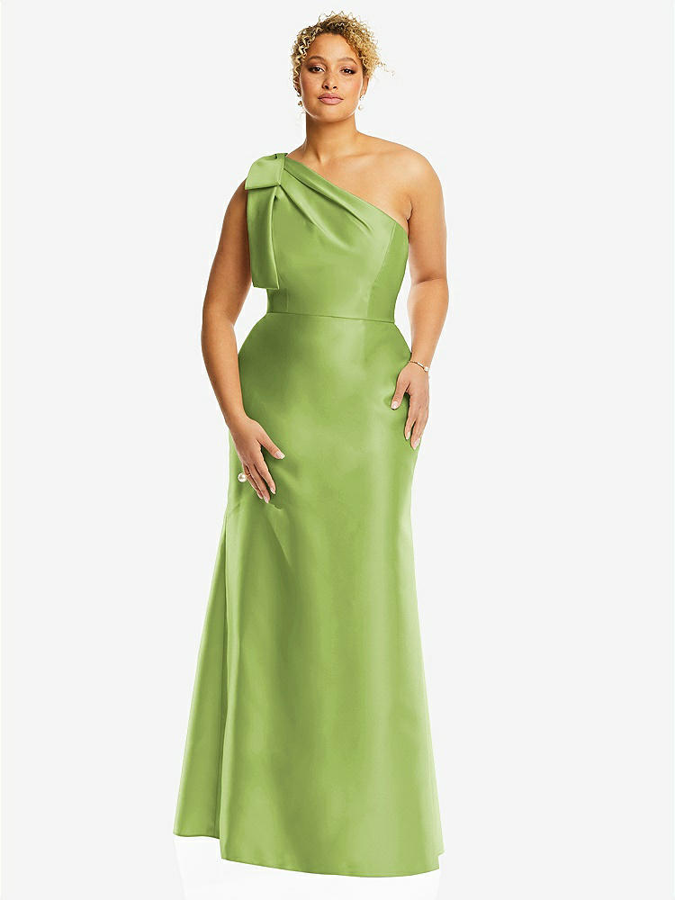 【STYLE: D794】Bow One-Shoulder Satin Trumpet Gown【COLOR: Mojito】